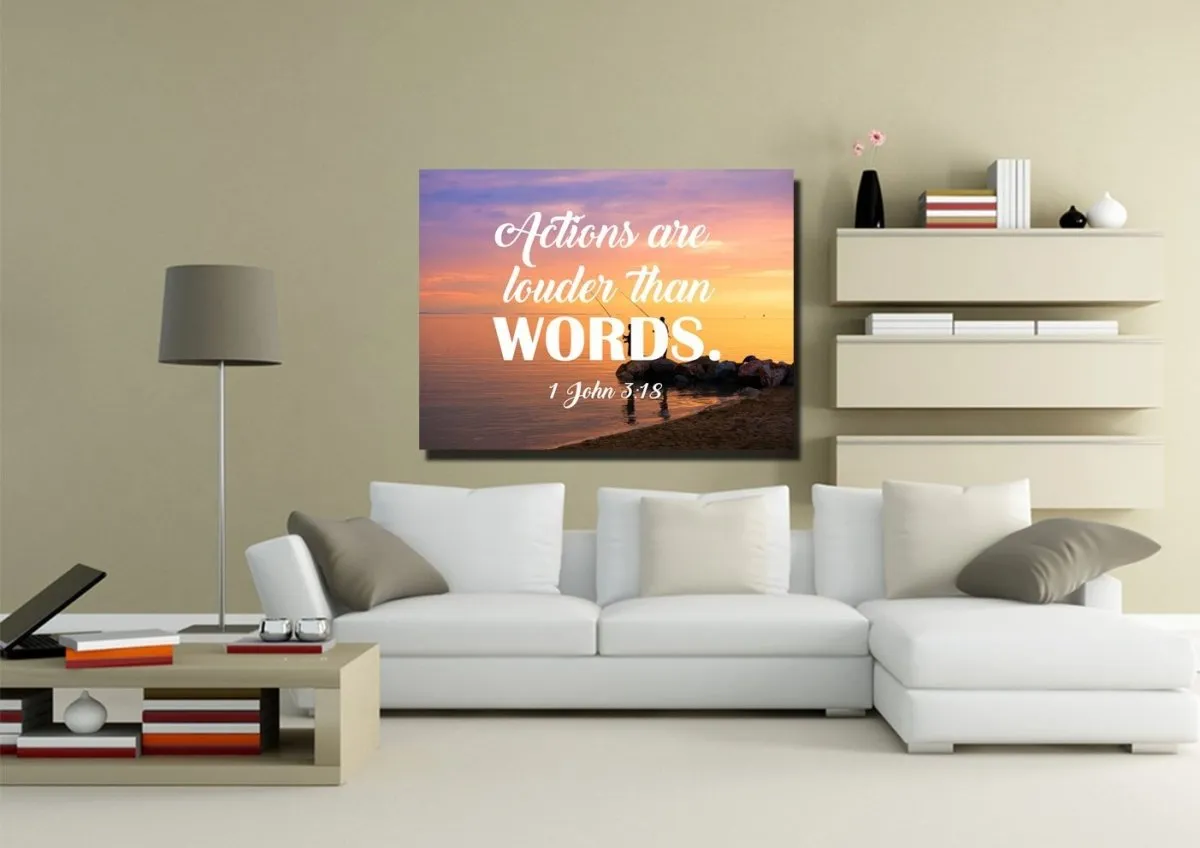 1 John 318 Actions Are Louder Than Words Canvas Wall Art Print - Christian Canvas Wall Art