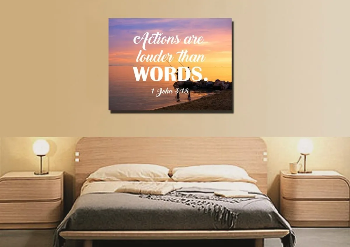 1 John 318 Actions Are Louder Than Words Canvas Wall Art Print - Christian Canvas Wall Art