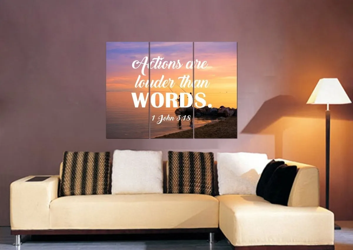 1 John 318 Actions Are Louder Than Words Canvas Wall Art Print - Christian Canvas Wall Art