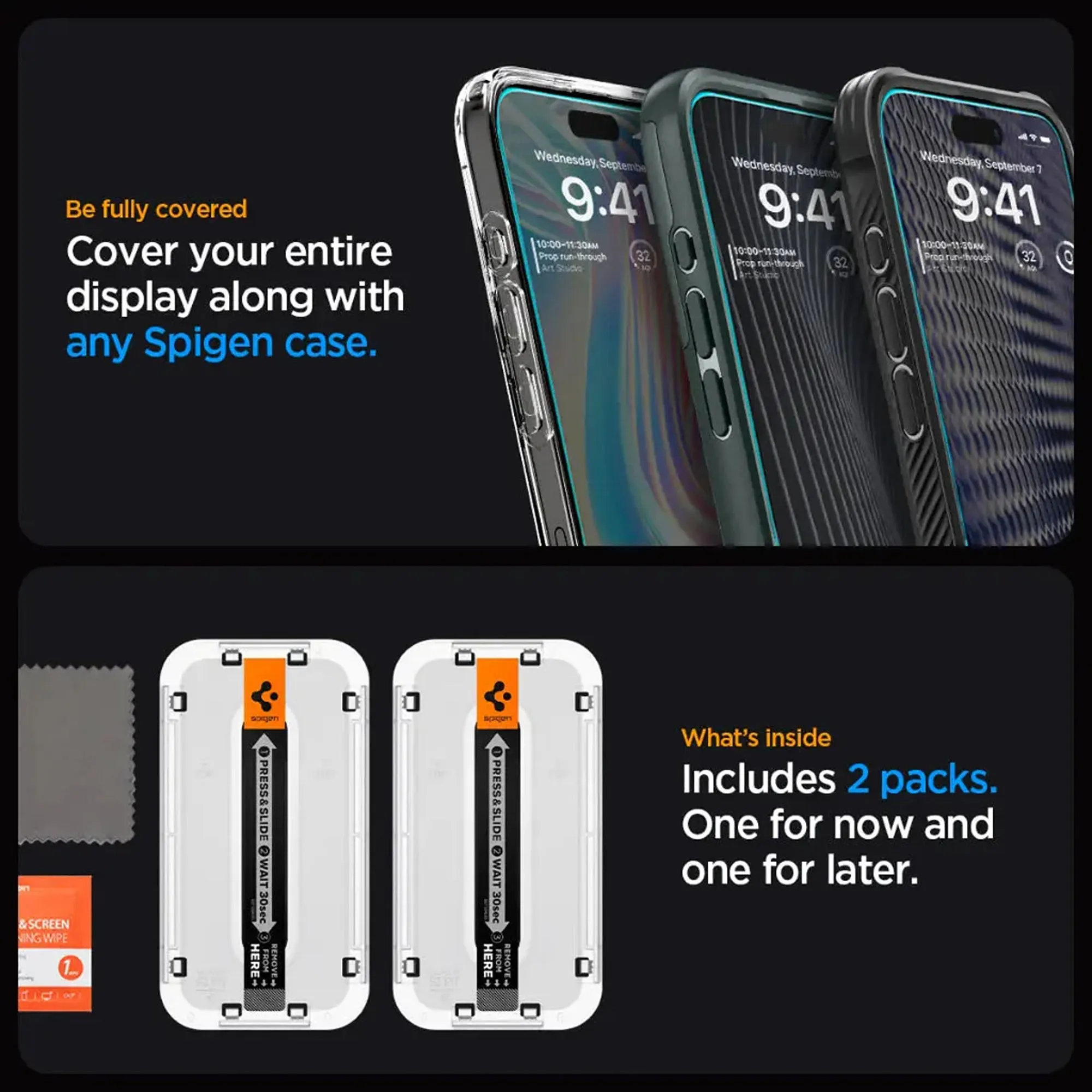 [2 PACK] Spigen Glas.tR EZ Fit Screen Protector for iPhone 15 Series - EZ Fit Tray Included - Transparency