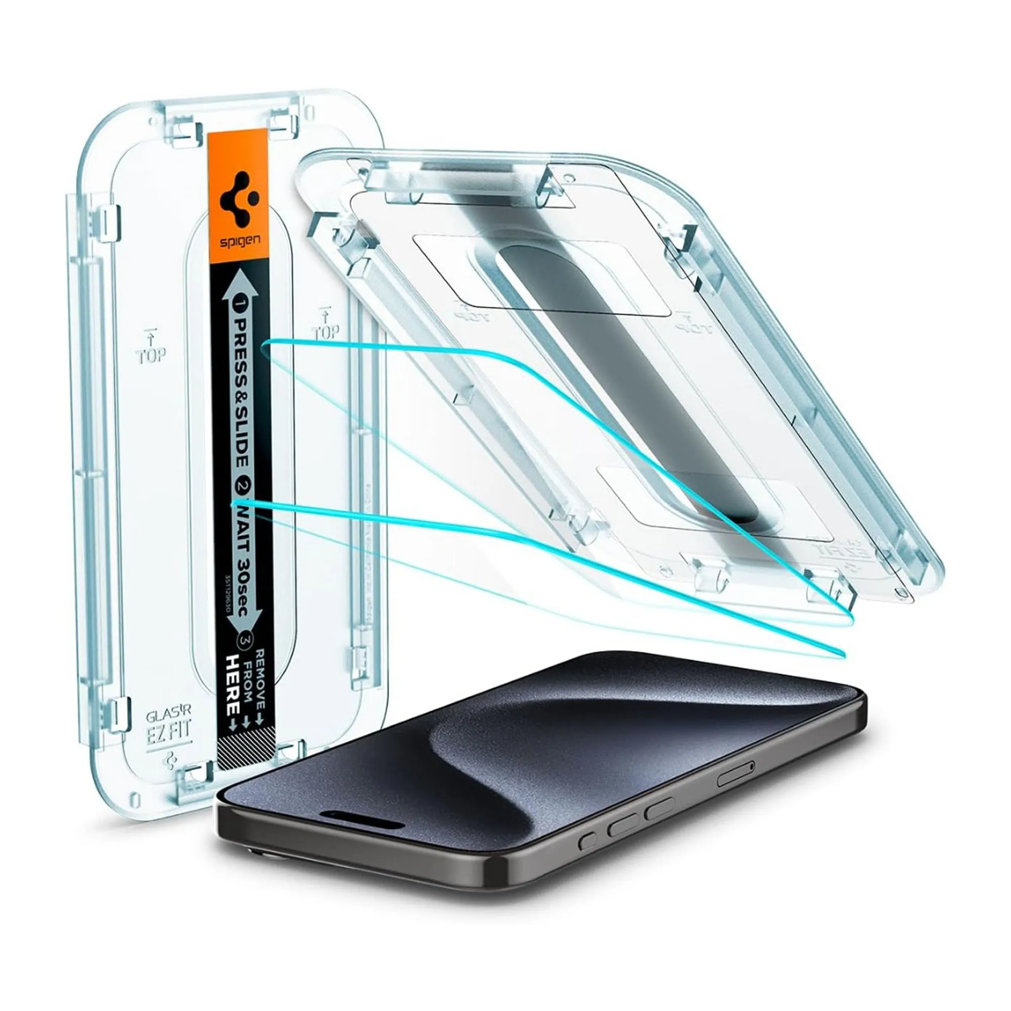 [2 PACK] Spigen Glas.tR EZ Fit Screen Protector for iPhone 15 Series - EZ Fit Tray Included - Transparency