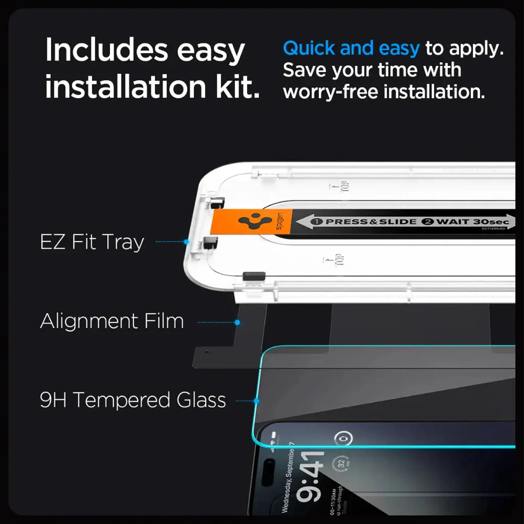 [2 PACK] Spigen Glas.tR EZ Fit Screen Protector for iPhone 15 Series - EZ Fit Tray Included - Transparency