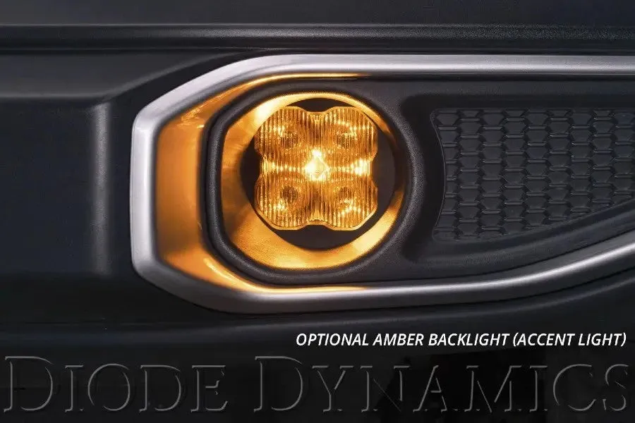 2021  Ford Bronco Diode Dynamics 3in SS3 Pro Type AS Fog Light Kit, SAE/DOT - Yellow w/ Amber Backlight