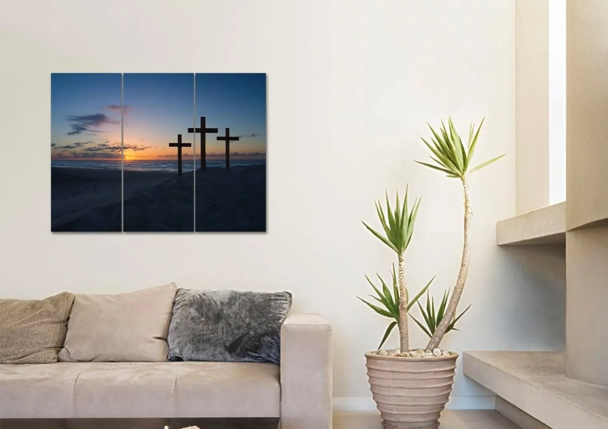 3 Crosses At Sunrise Sunset Wall Art Canvas - Christian Canvas Wall Art