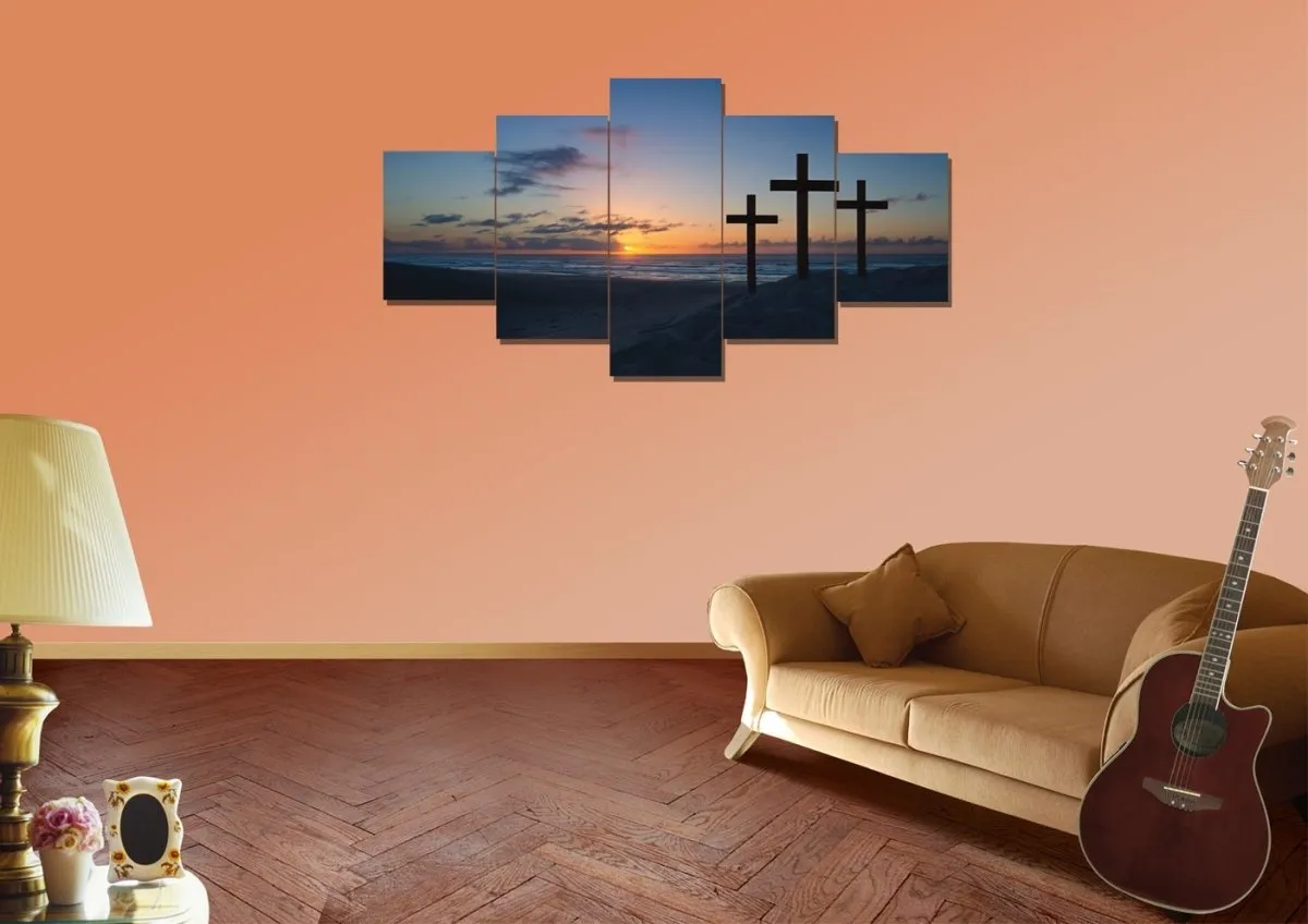 3 Crosses At Sunrise Sunset Wall Art Canvas - Christian Canvas Wall Art