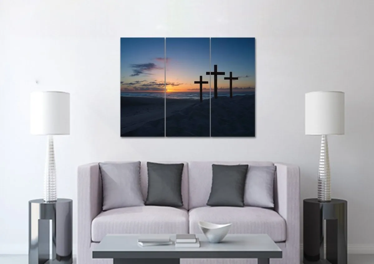 3 Crosses At Sunrise Sunset Wall Art Canvas - Christian Canvas Wall Art