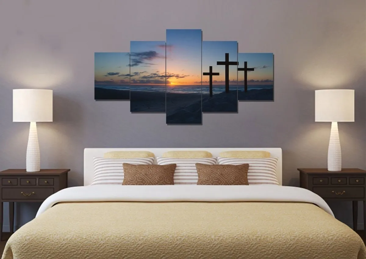 3 Crosses At Sunrise Sunset Wall Art Canvas - Christian Canvas Wall Art