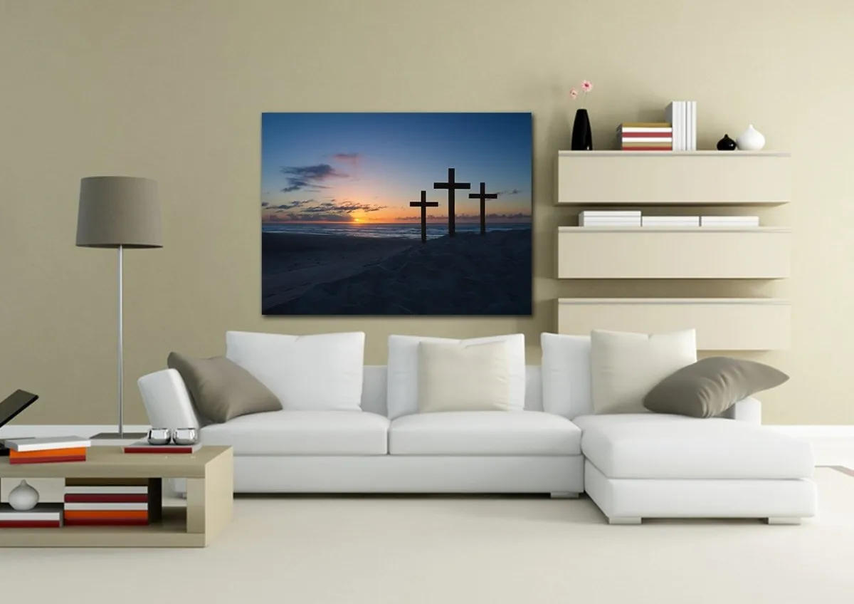 3 Crosses At Sunrise Sunset Wall Art Canvas - Christian Canvas Wall Art