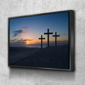 3 Crosses At Sunrise Sunset Wall Art Canvas - Christian Canvas Wall Art