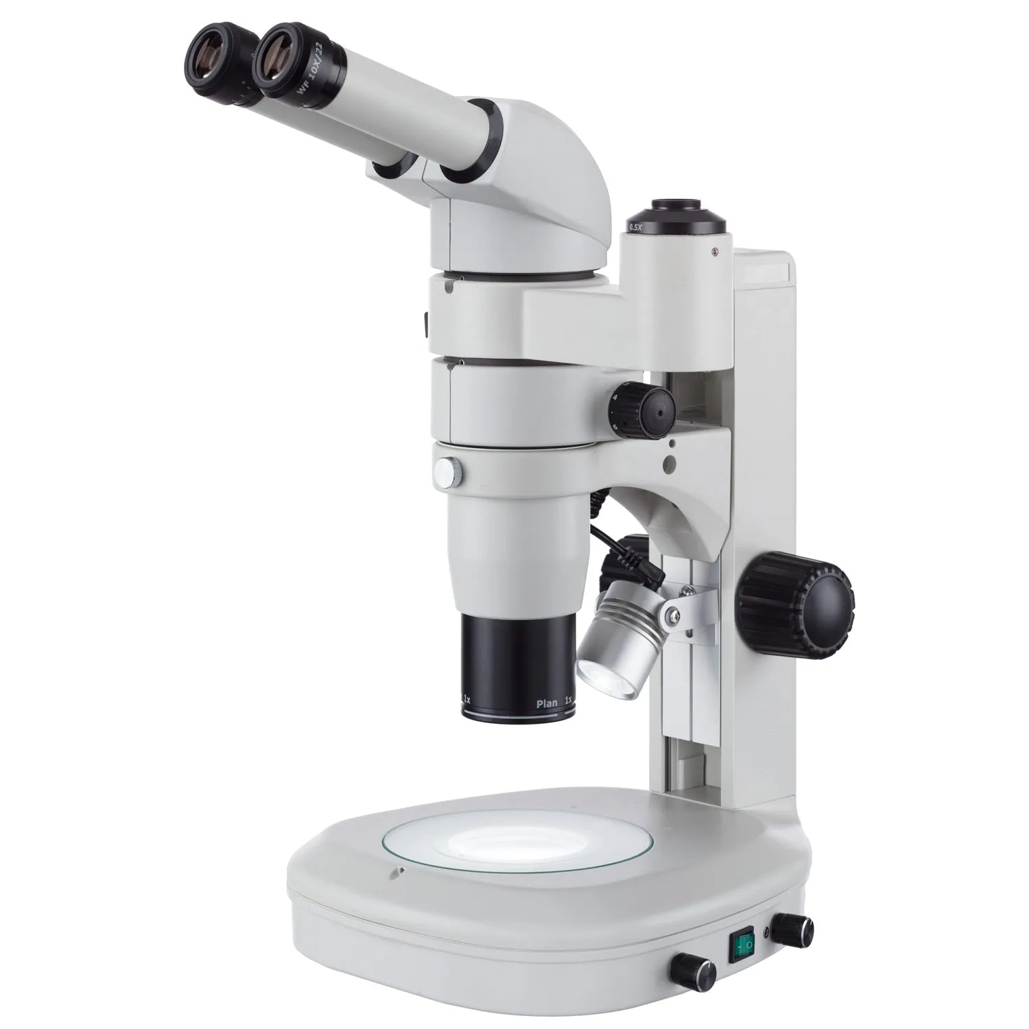 AmScope PM230 Series Zoom Trinocular Stereo Microscope 8X-80X Magnification on Track Stand with Common Main Objective(CMO) and Dual Illumination