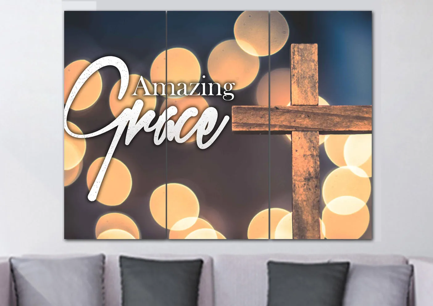 Bokeh & Cross Amazing Grace Wall Art & Decor - Christian Canvas Wall Art