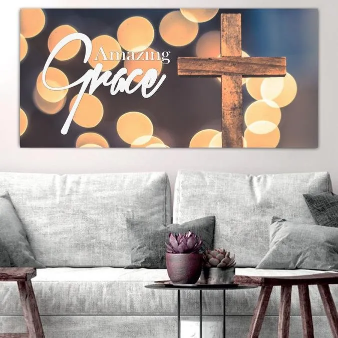 Bokeh & Cross Amazing Grace Wall Art & Decor - Christian Canvas Wall Art