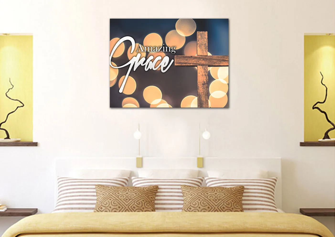 Bokeh & Cross Amazing Grace Wall Art & Decor - Christian Canvas Wall Art