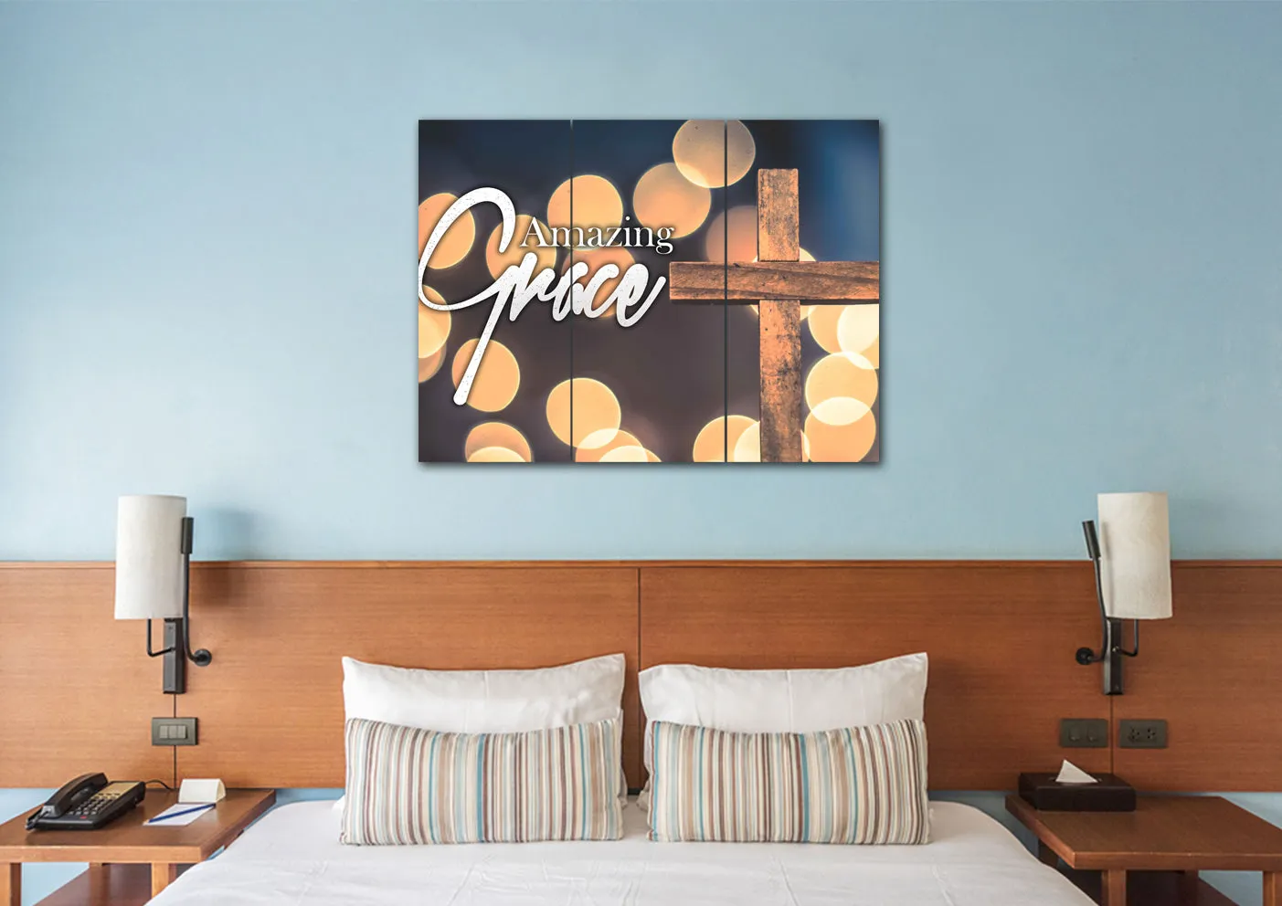 Bokeh & Cross Amazing Grace Wall Art & Decor - Christian Canvas Wall Art