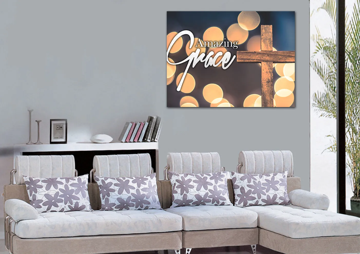 Bokeh & Cross Amazing Grace Wall Art & Decor - Christian Canvas Wall Art