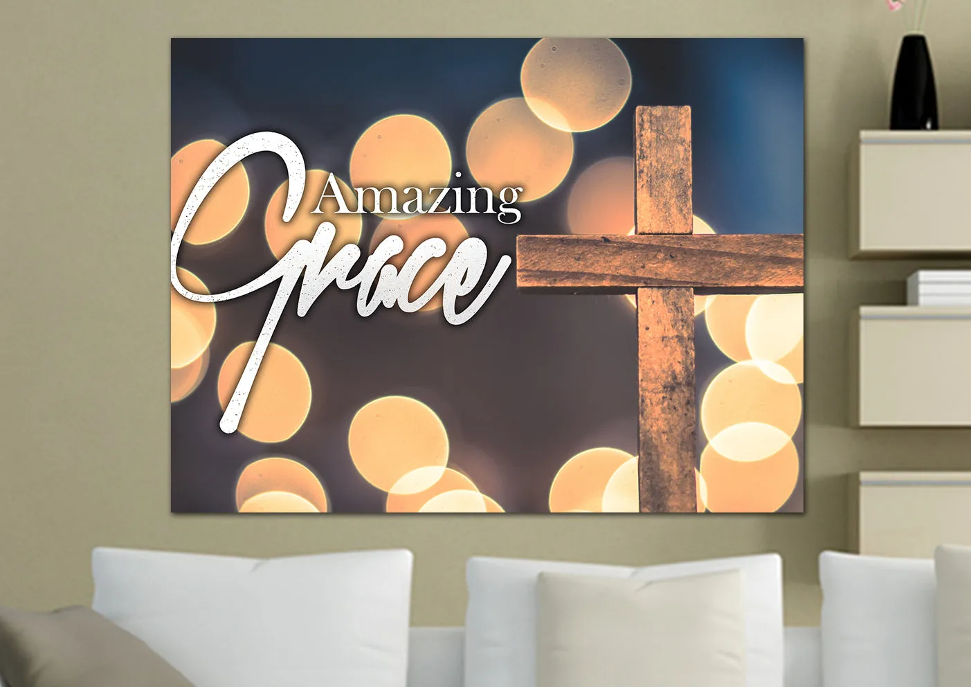 Bokeh & Cross Amazing Grace Wall Art & Decor - Christian Canvas Wall Art