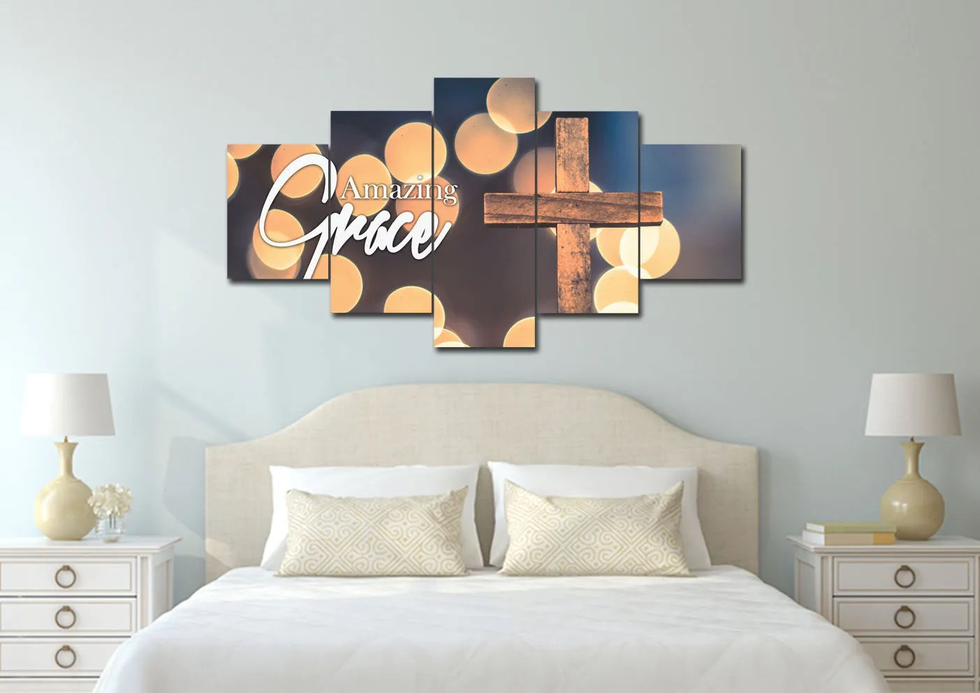 Bokeh & Cross Amazing Grace Wall Art & Decor - Christian Canvas Wall Art