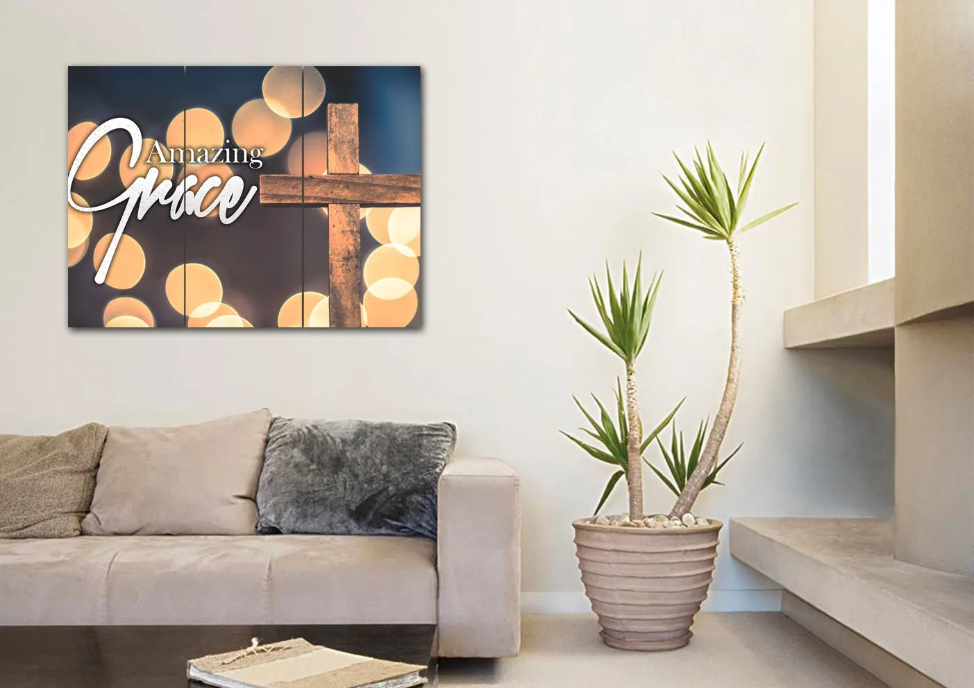 Bokeh & Cross Amazing Grace Wall Art & Decor - Christian Canvas Wall Art