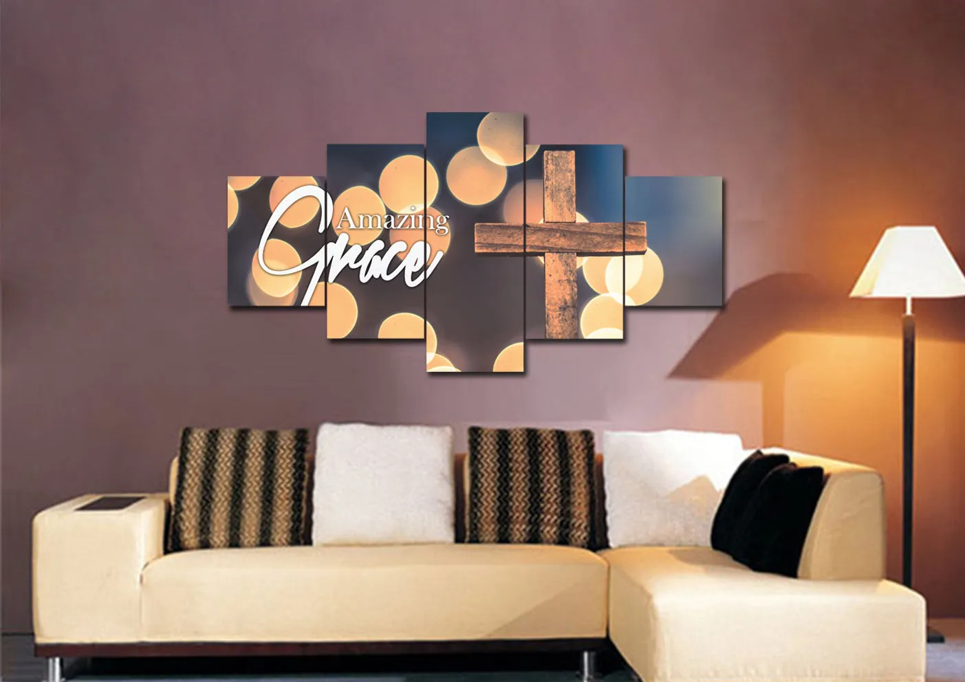 Bokeh & Cross Amazing Grace Wall Art & Decor - Christian Canvas Wall Art