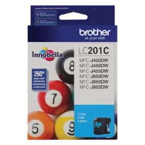 Brother Genuine Standard-Yield Cyan Ink Cartridge, 260 Pages - LC201C