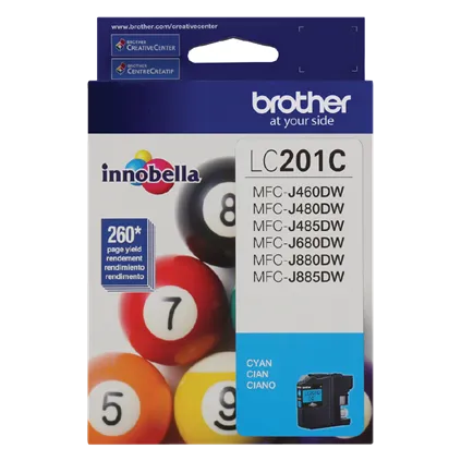 Brother Genuine Standard-Yield Cyan Ink Cartridge, 260 Pages - LC201C