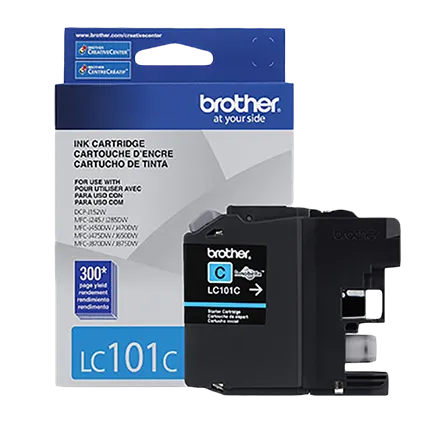 Brother Genuine Standard-Yield Cyan Ink Cartridge, 300 Pages - LC101C