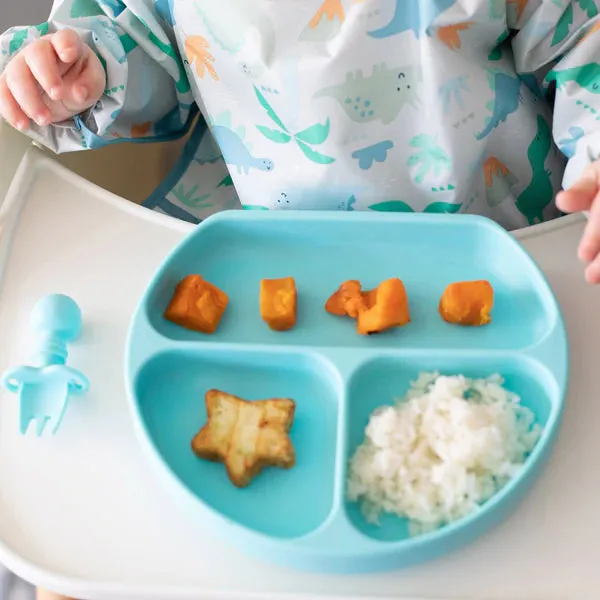 Bumkins Silicone Grip Dish 3 Sections- LIGHT BLUE