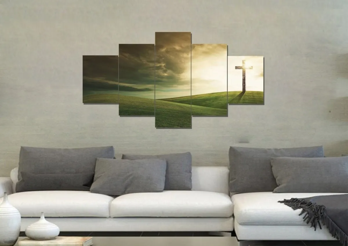 Cross On Rolling Hills Wall Art - Christian Canvas Wall Art