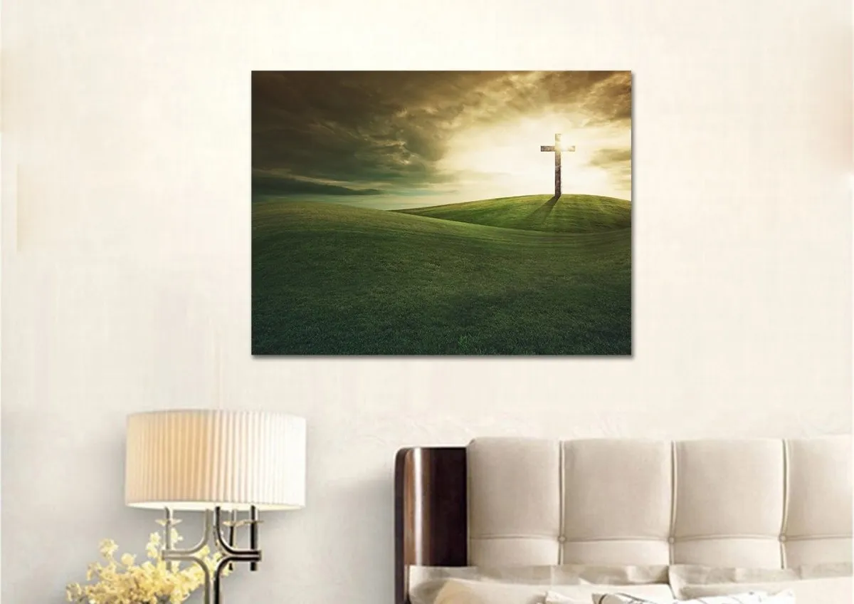 Cross On Rolling Hills Wall Art - Christian Canvas Wall Art