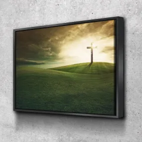 Cross On Rolling Hills Wall Art - Christian Canvas Wall Art