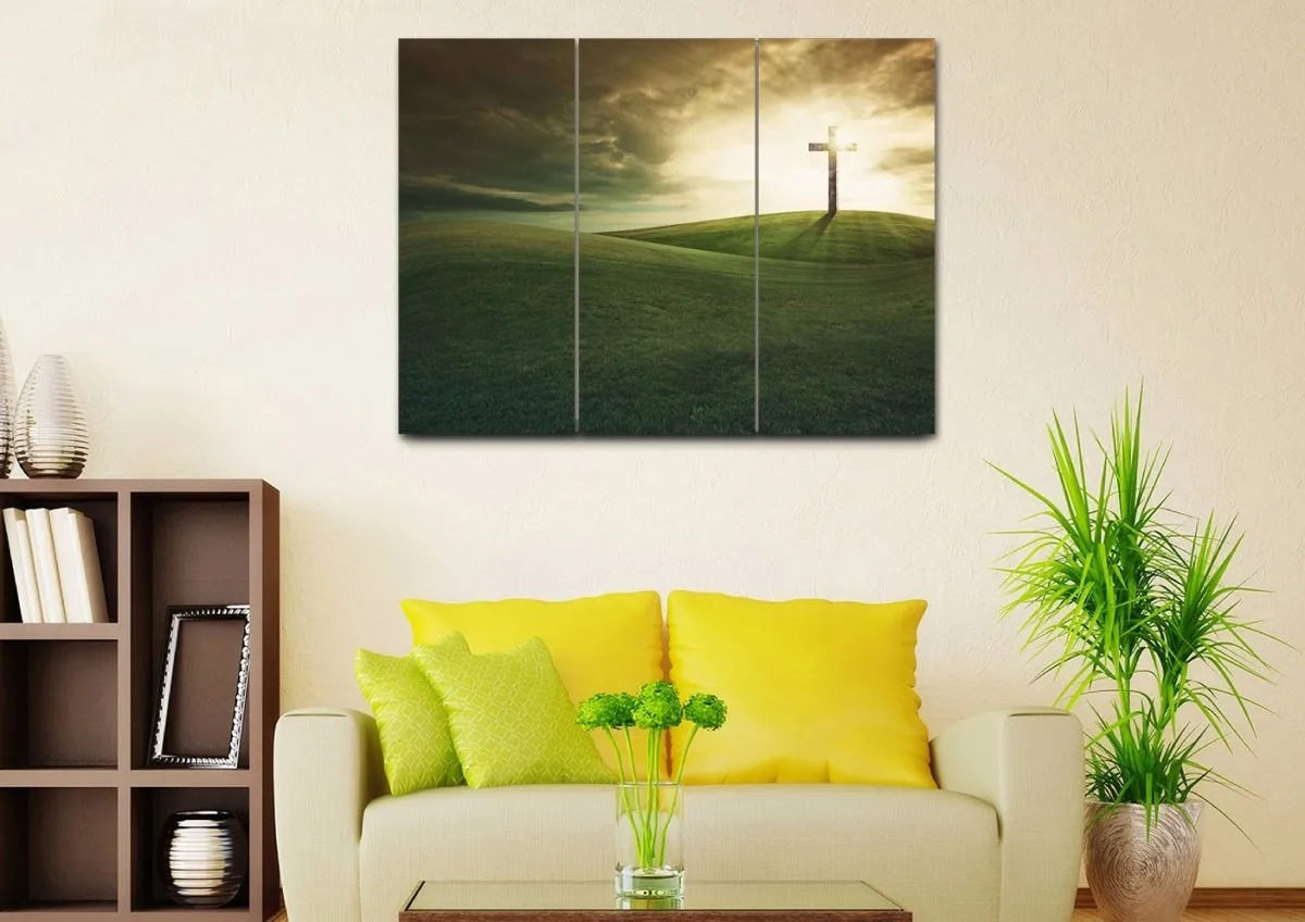 Cross On Rolling Hills Wall Art - Christian Canvas Wall Art