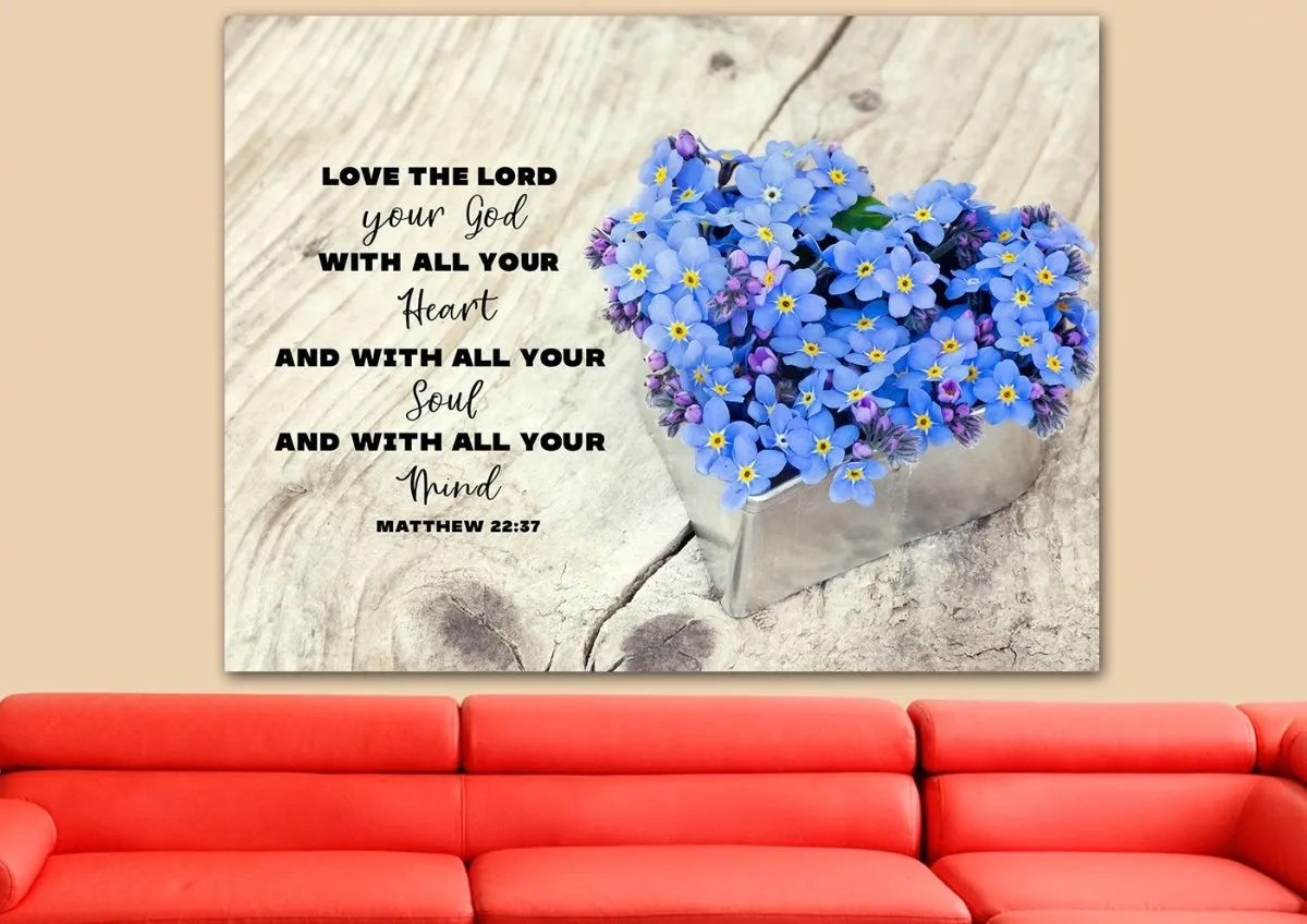 Flower Pot Love The Lord Your God Wall Art - Christian Canvas Wall Art