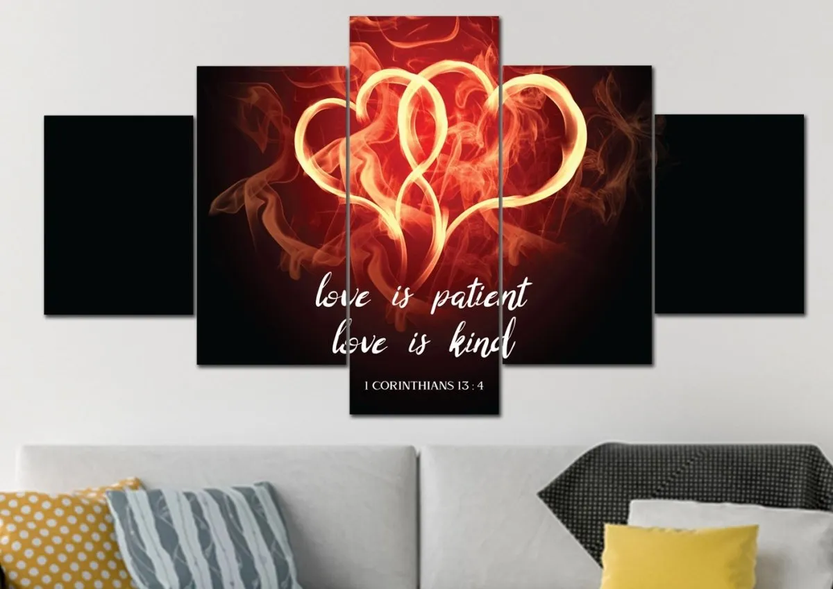 Hearts On Fire Love Is Patient, Love Is Kind Wall Art - Christian Canvas Wall Art