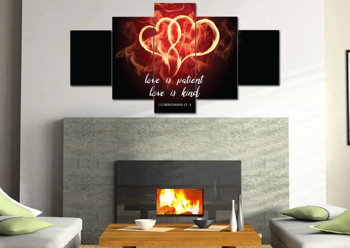 Hearts On Fire Love Is Patient, Love Is Kind Wall Art - Christian Canvas Wall Art