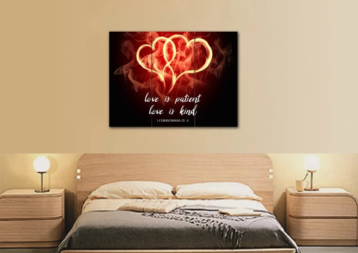 Hearts On Fire Love Is Patient, Love Is Kind Wall Art - Christian Canvas Wall Art