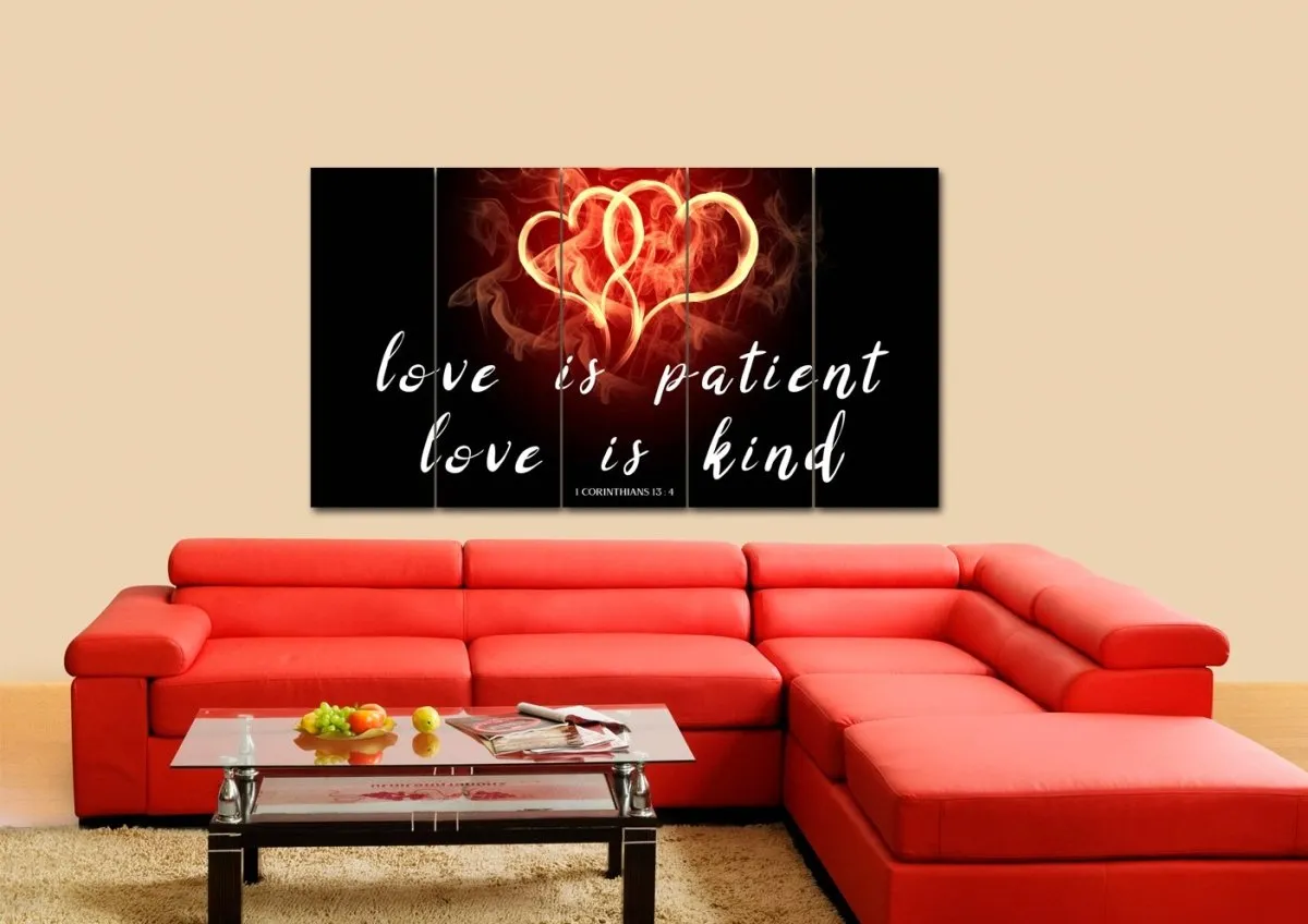 Hearts On Fire Love Is Patient, Love Is Kind Wall Art - Christian Canvas Wall Art