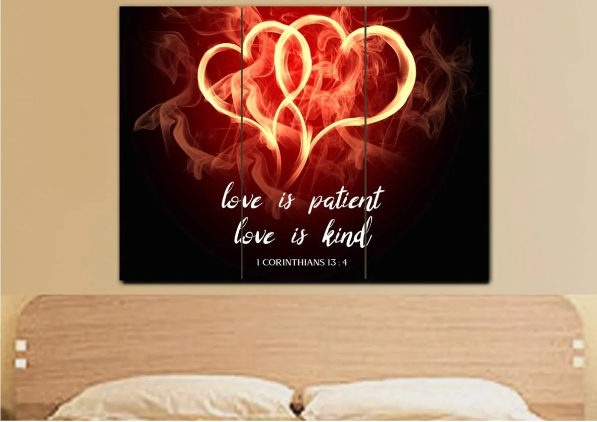 Hearts On Fire Love Is Patient, Love Is Kind Wall Art - Christian Canvas Wall Art