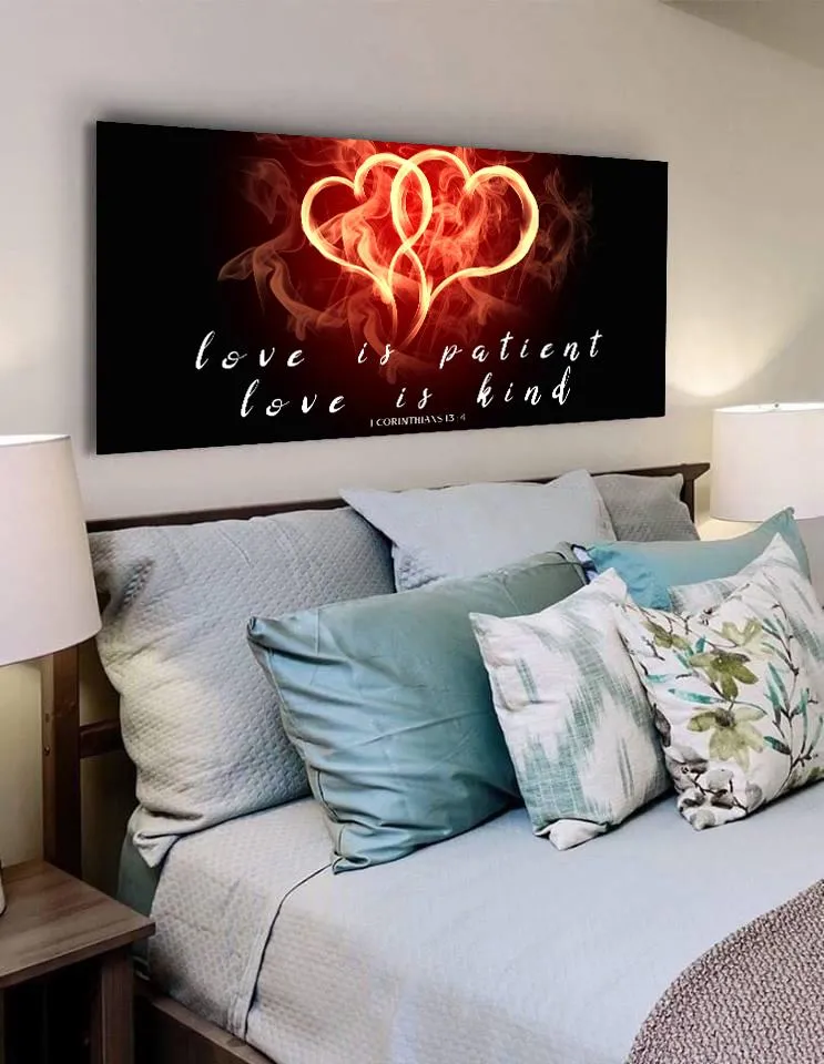 Hearts On Fire Love Is Patient, Love Is Kind Wall Art - Christian Canvas Wall Art