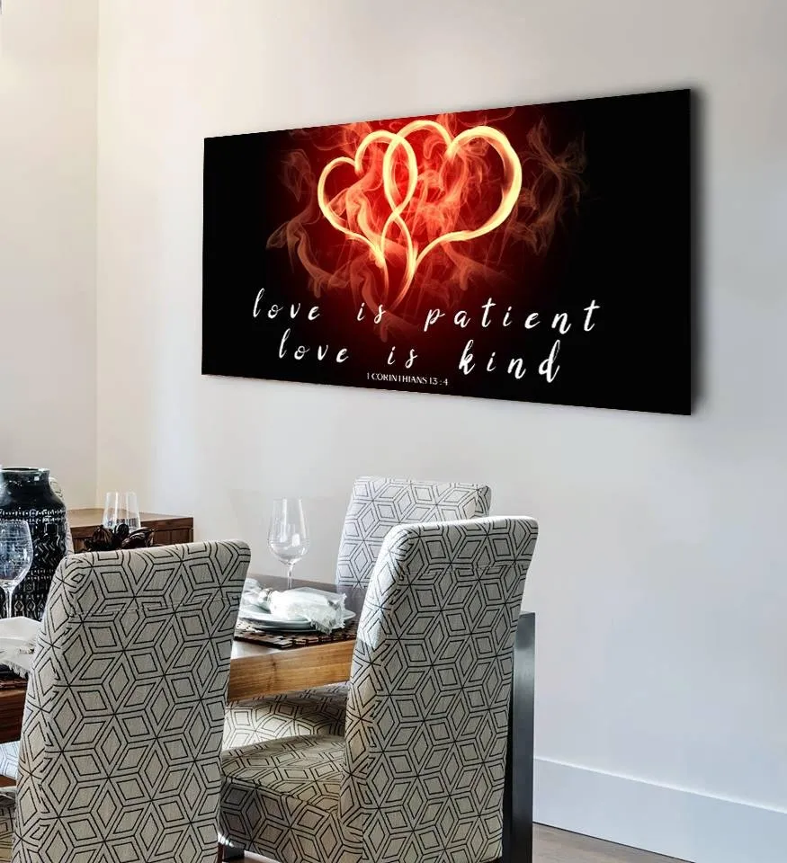 Hearts On Fire Love Is Patient, Love Is Kind Wall Art - Christian Canvas Wall Art