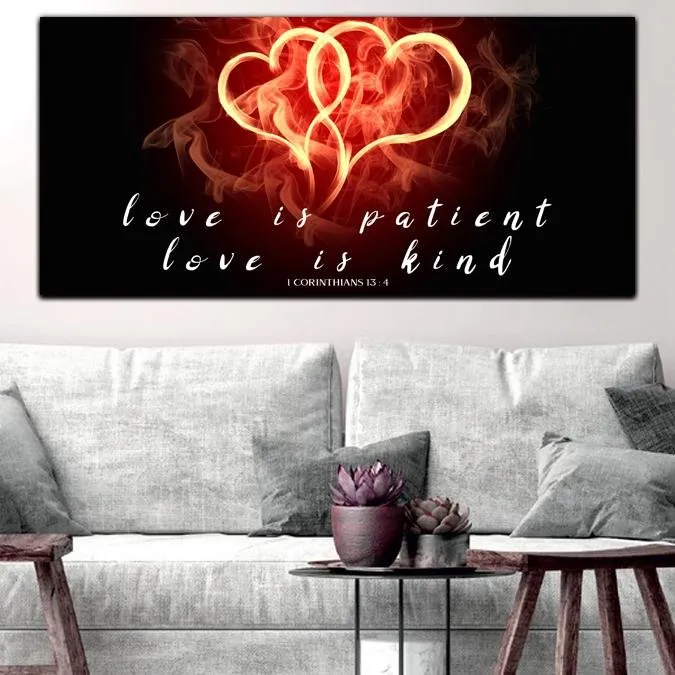 Hearts On Fire Love Is Patient, Love Is Kind Wall Art - Christian Canvas Wall Art