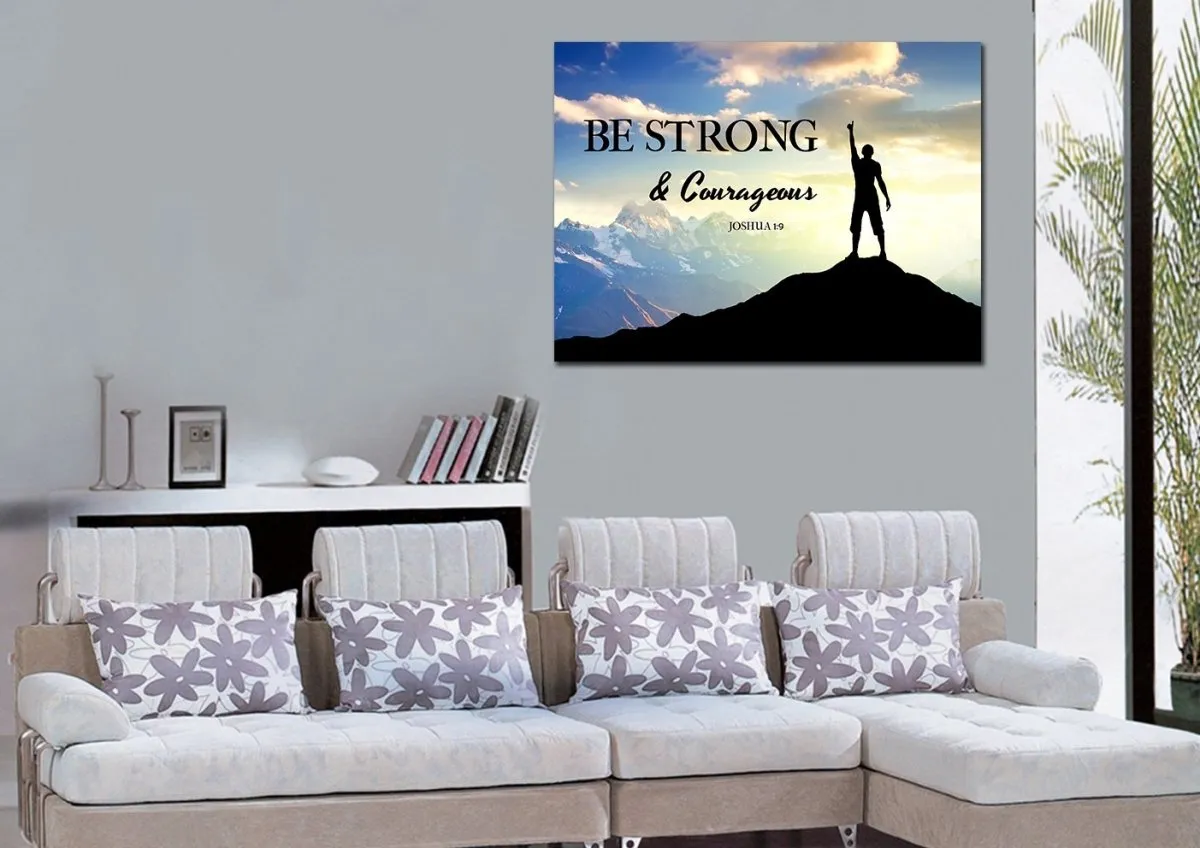 Hiker On Top Joshua 19 Be Strong And Courageous Wall Art - Christian Canvas Wall Art