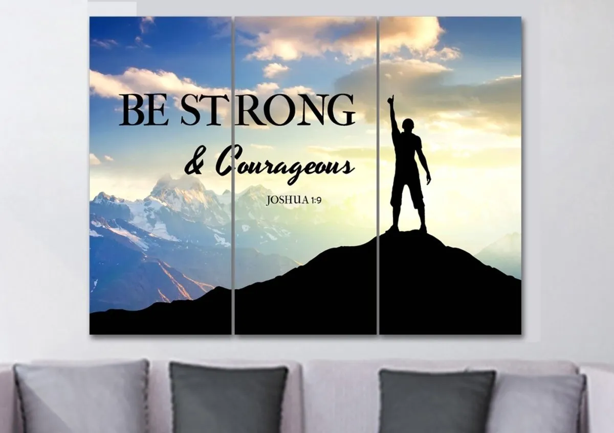 Hiker On Top Joshua 19 Be Strong And Courageous Wall Art - Christian Canvas Wall Art