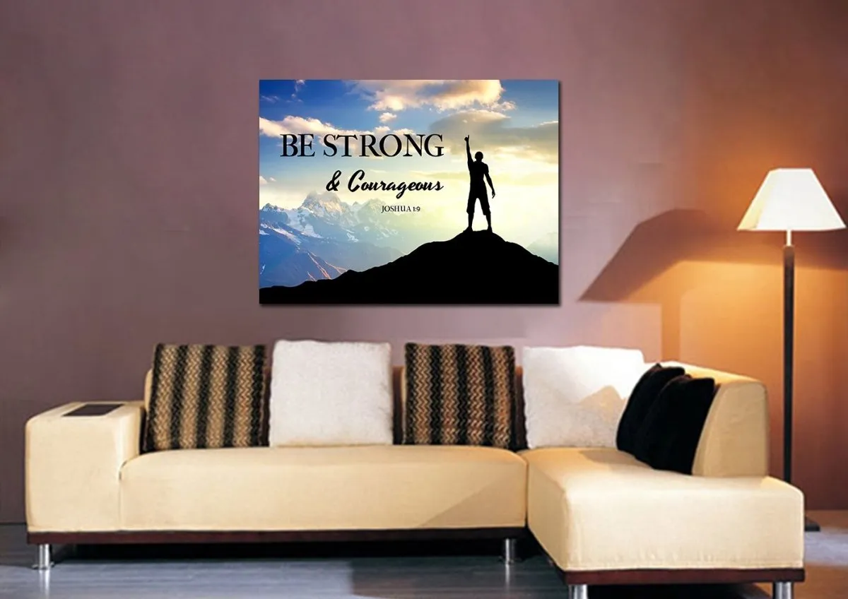 Hiker On Top Joshua 19 Be Strong And Courageous Wall Art - Christian Canvas Wall Art