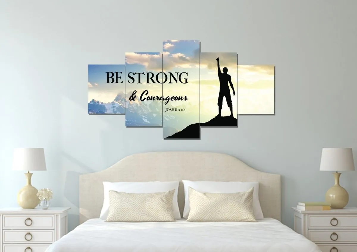 Hiker On Top Joshua 19 Be Strong And Courageous Wall Art - Christian Canvas Wall Art