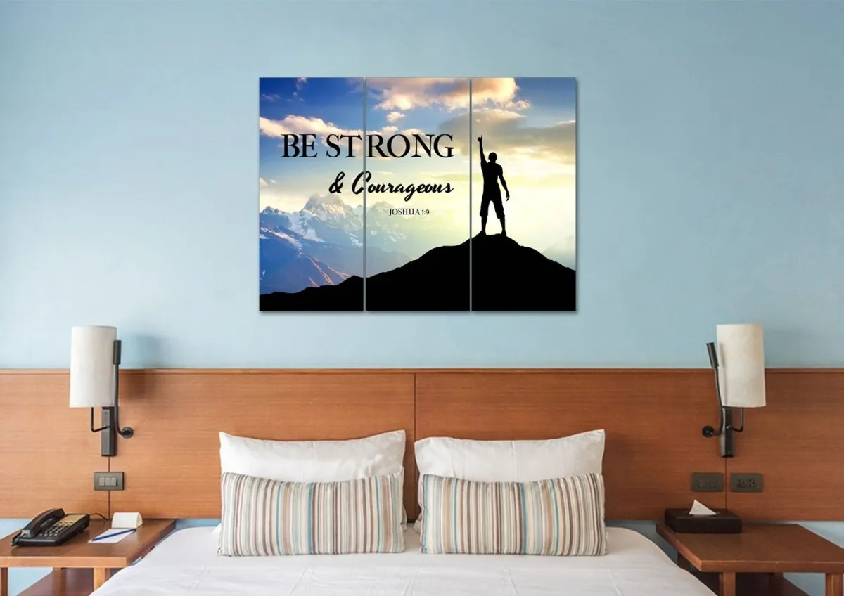 Hiker On Top Joshua 19 Be Strong And Courageous Wall Art - Christian Canvas Wall Art