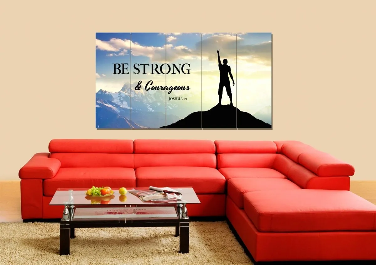 Hiker On Top Joshua 19 Be Strong And Courageous Wall Art - Christian Canvas Wall Art