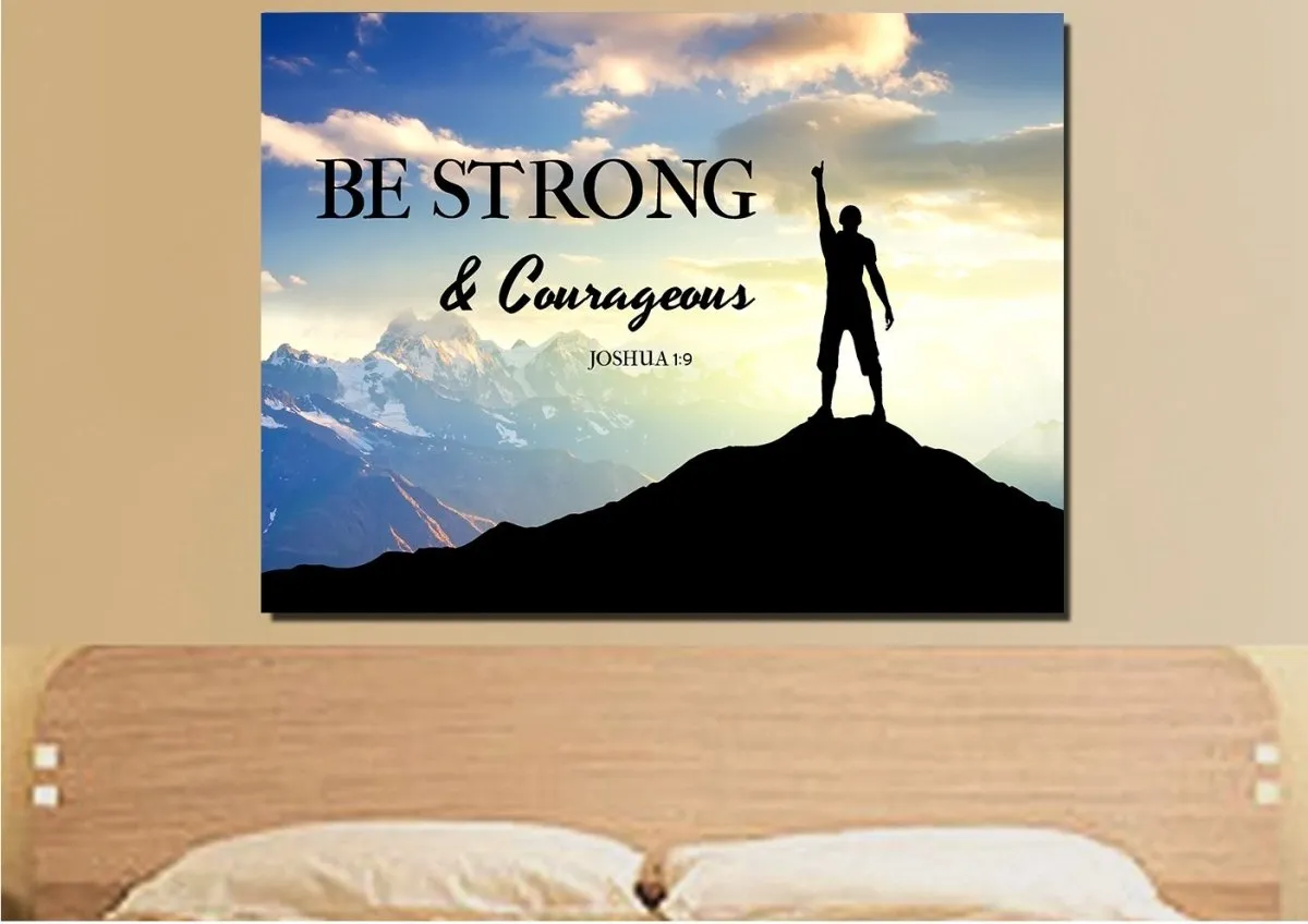 Hiker On Top Joshua 19 Be Strong And Courageous Wall Art - Christian Canvas Wall Art