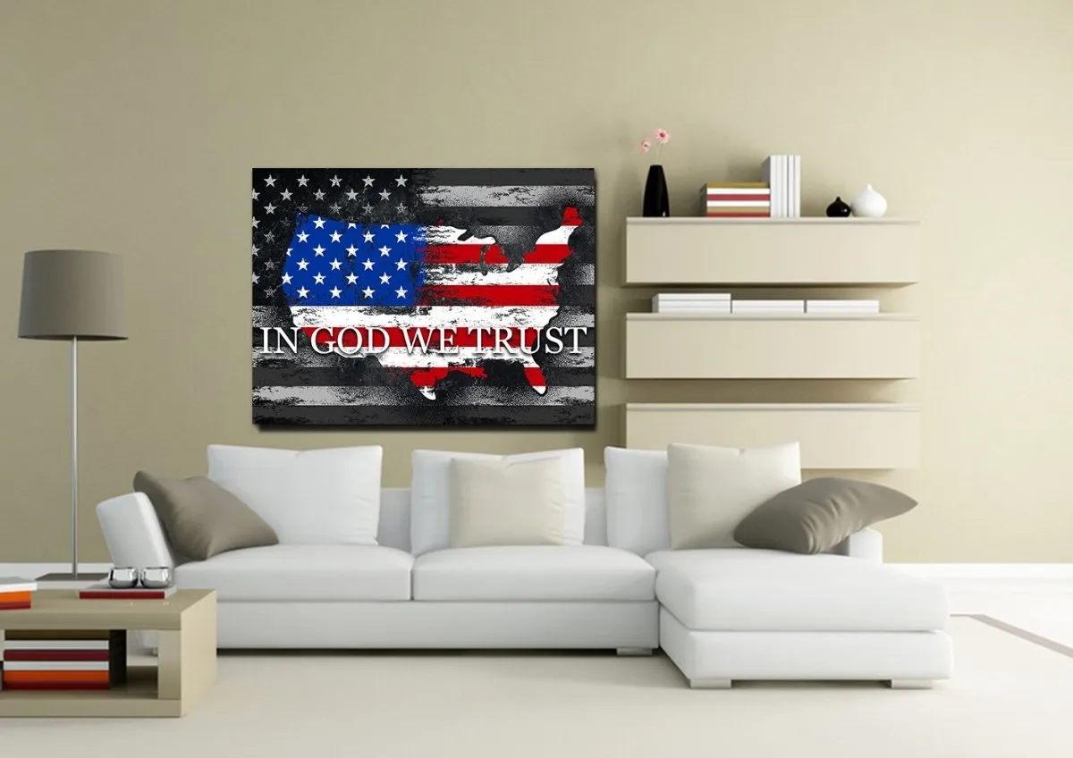 In God We Trust #18 American Flag Patriotic Wall Art - Christian Canvas Wall Art