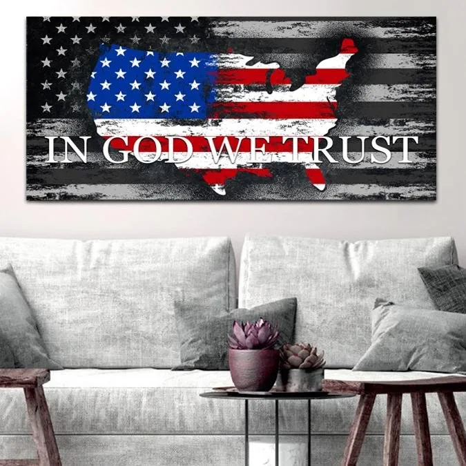 In God We Trust #18 American Flag Patriotic Wall Art - Christian Canvas Wall Art