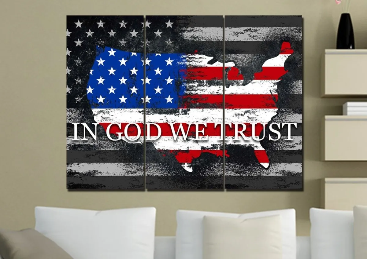 In God We Trust #18 American Flag Patriotic Wall Art - Christian Canvas Wall Art